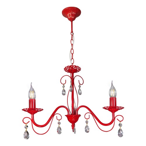 Люстра подвесная 3 ламп хрусталь красная Аврора S1242-3