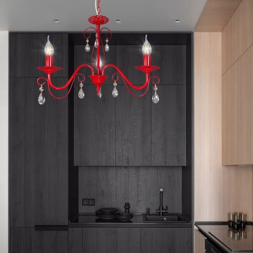 Люстра подвесная 3 ламп хрусталь красная Аврора S1242-3